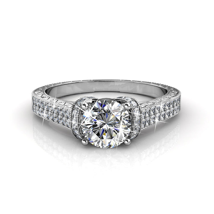 18K Gold Plated Four Prong Halo Center Diamond Ring Timeless Vintage Wedding Gift For Bride / DR0178
