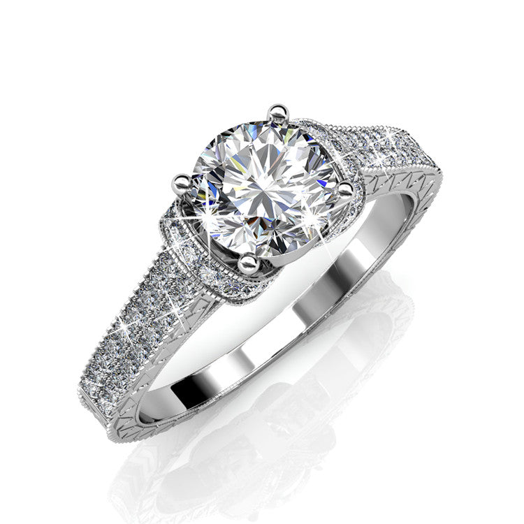 18K Gold Plated Four Prong Halo Center Diamond Ring Timeless Vintage Wedding Gift For Bride / DR0178