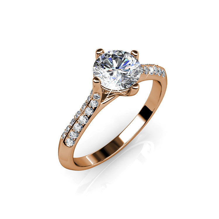 Classic Bridal Ring Anti-Tarnish Copper Smooth Thin Shank Swarovski Crystals Solitaire Comfort Fit Band/ DR0172