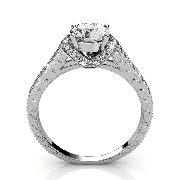 18K Gold Plated Four Prong Halo Center Diamond Ring Timeless Vintage Wedding Gift For Bride / DR0178