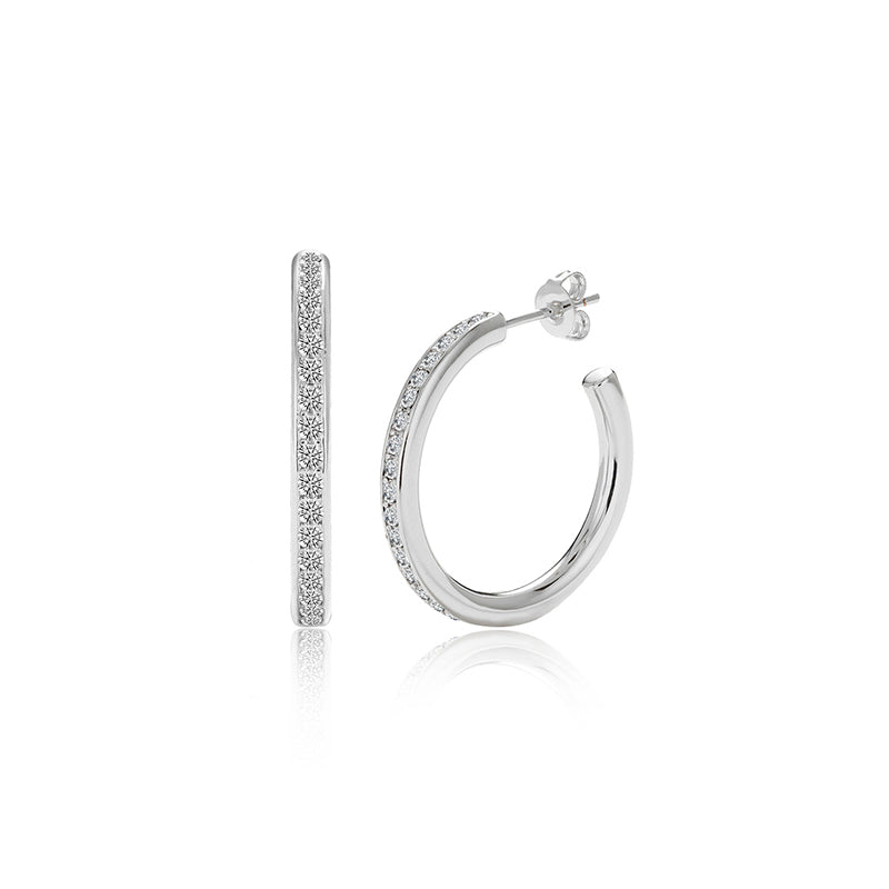 Stud Hoop Earrings 18K White Gold Plated Copper Open Pave Swarovski Crystal Stackable Hoops/DE0827