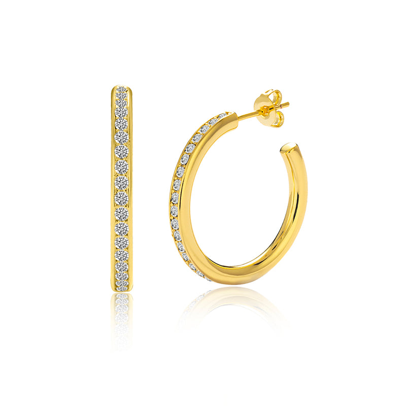 Stud Hoop Earrings 18K White Gold Plated Copper Open Pave Swarovski Crystal Stackable Hoops/DE0827