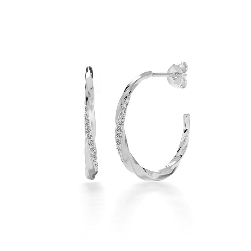 Glitter Twist Hoops 18K White Gold Plated Stackable Swarovski Crystal Pave Earrings/DE0826