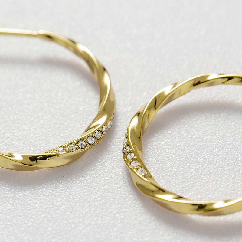 Glitter Twist Hoops 18K White Gold Plated Stackable Swarovski Crystal Pave Earrings/DE0826