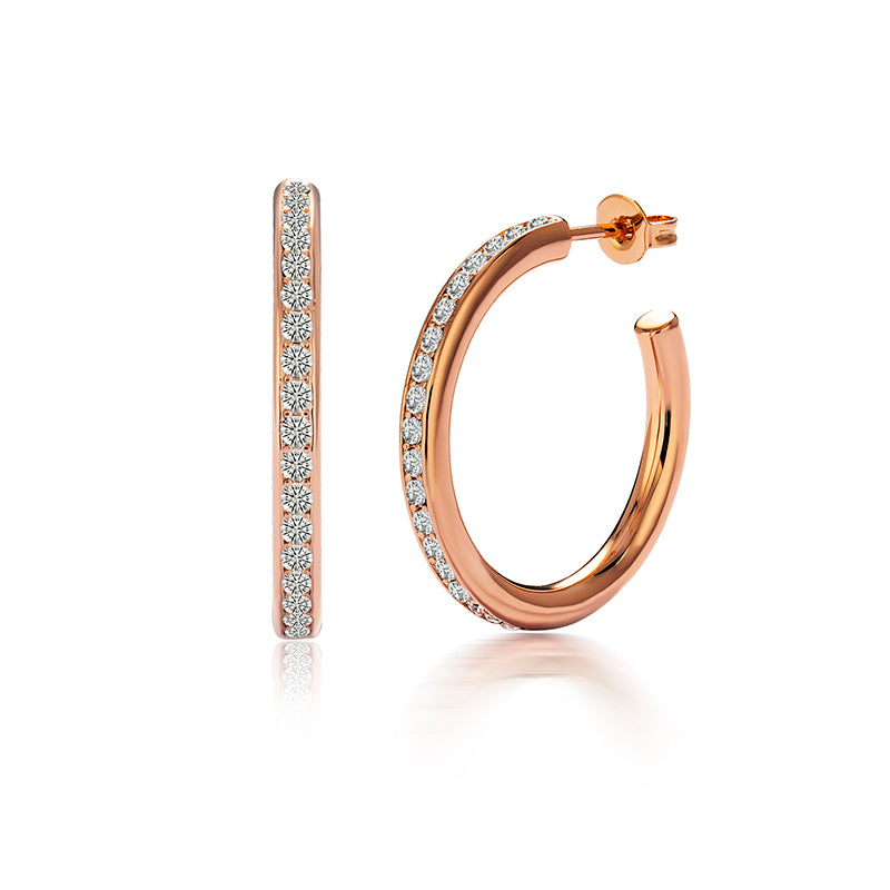 Stud Hoop Earrings 18K White Gold Plated Copper Open Pave Swarovski Crystal Stackable Hoops/DE0827