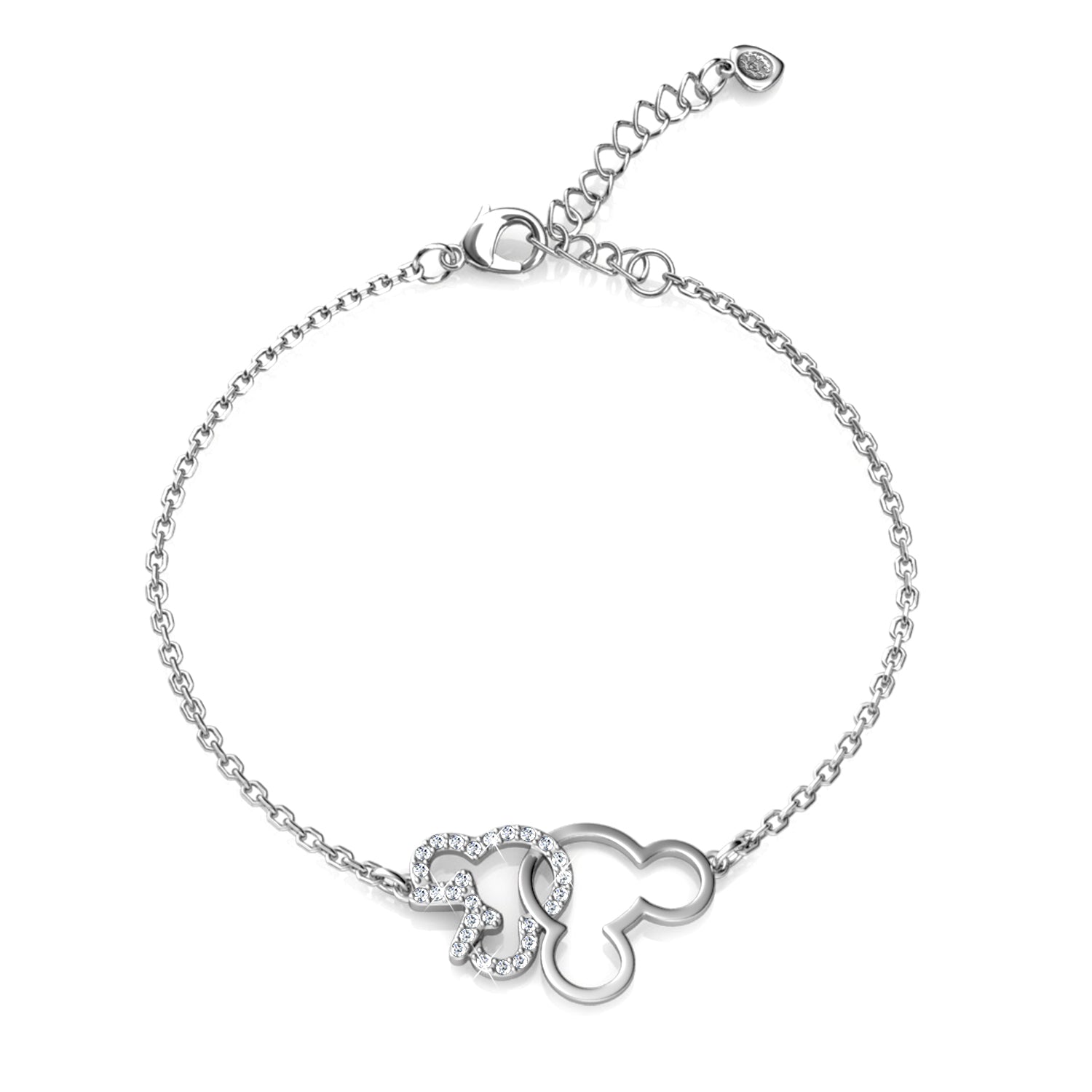 18K White Gold Plated Crystal Interlocking Motif Bracelet / DB0125