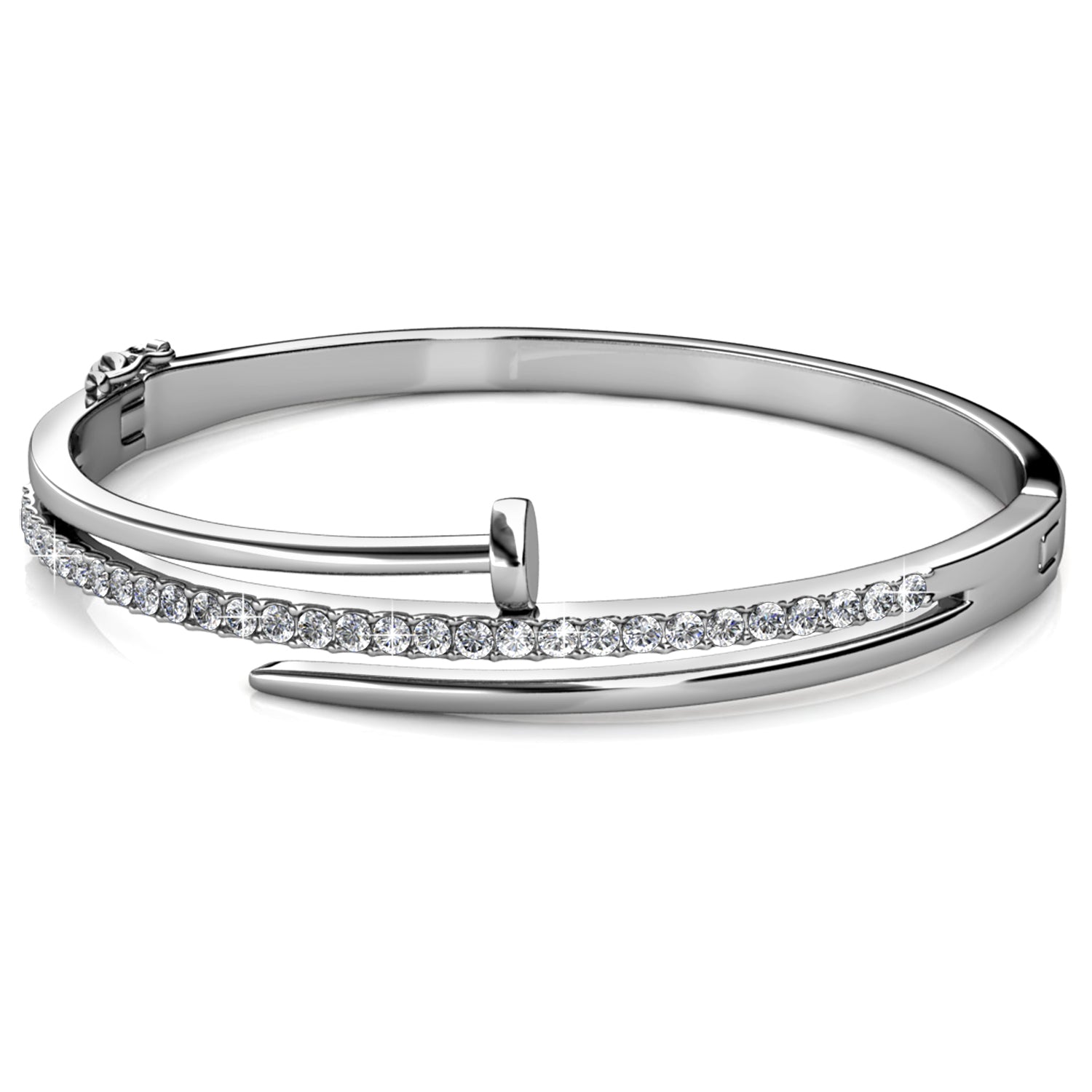 18K White Gold Plated Crystal Crossover Wrap Bangle / DB0160