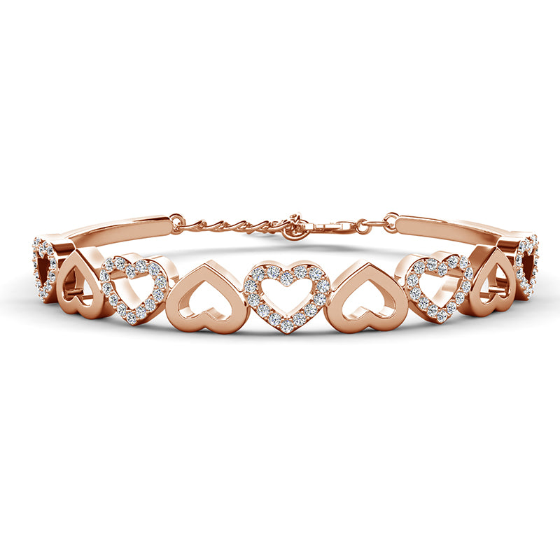 Mixed Plain & Crystal Outline Heart Adjustable Bracelet Sentimental Best Friend Present / DB0261