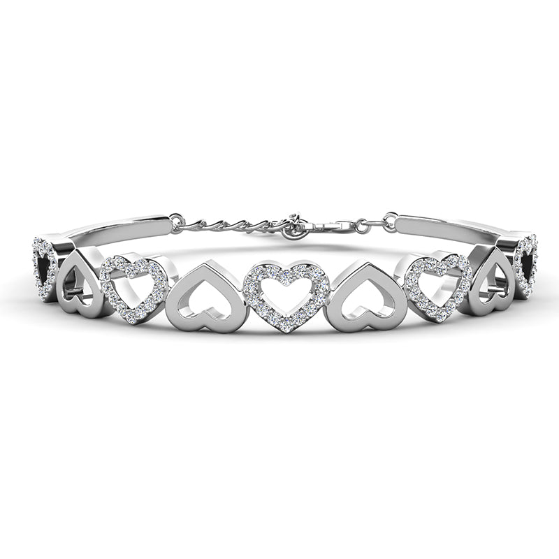 Mixed Plain & Crystal Outline Heart Adjustable Bracelet Sentimental Best Friend Present / DB0261