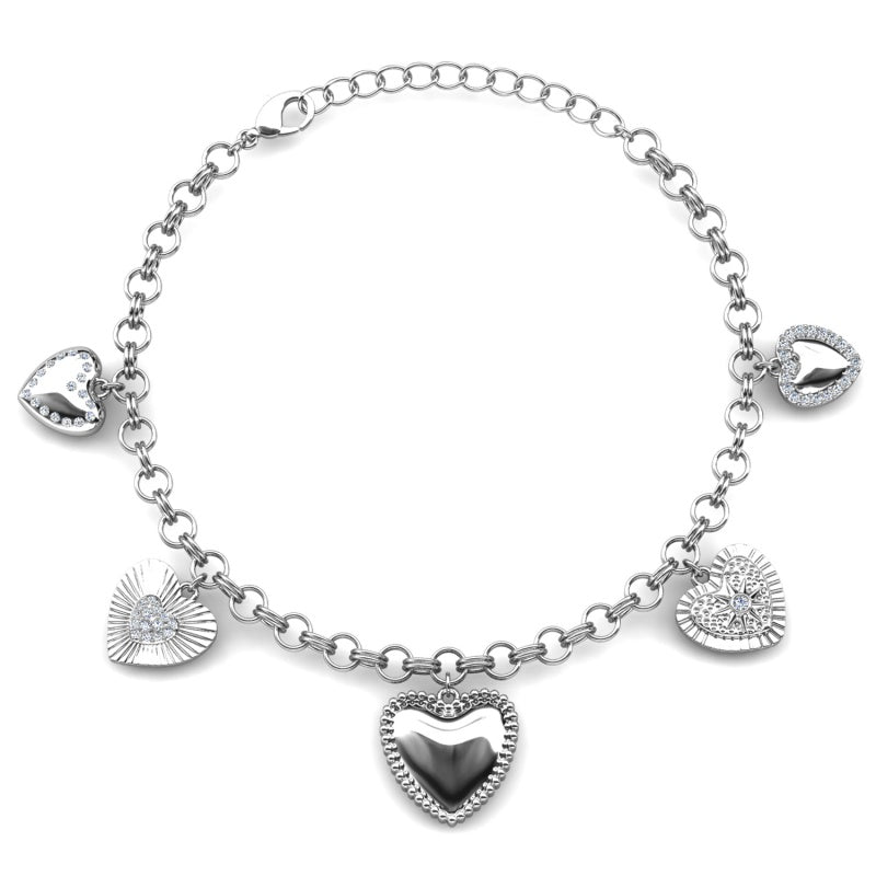 Streetwear Multi Texture Heart Charm Link Bracelet Daily Stack Jewelry / DB0262