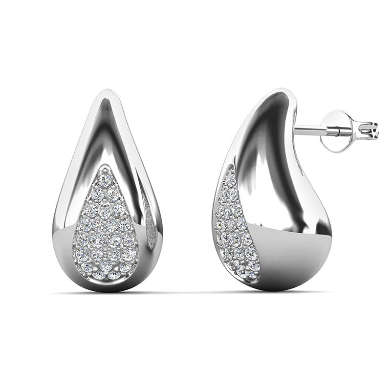 Artistic Teardrop Pave Studs 18K White Gold Plated Copper Swarovski Crystal Gift for Her/DE0820