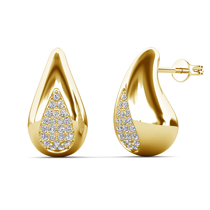 Artistic Teardrop Pave Studs 18K White Gold Plated Copper Swarovski Crystal Gift for Her/DE0820