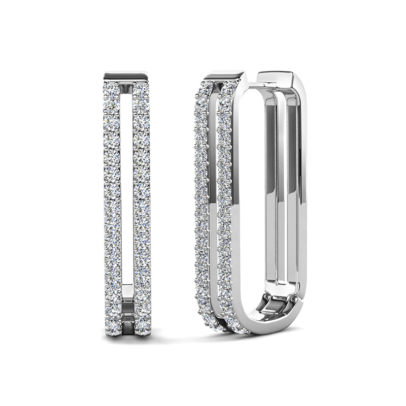18K White Gold Plated Copper Rectangle Pave Hoops  Everyday Swarovski Crystal Huggie Earrings/ DE0856