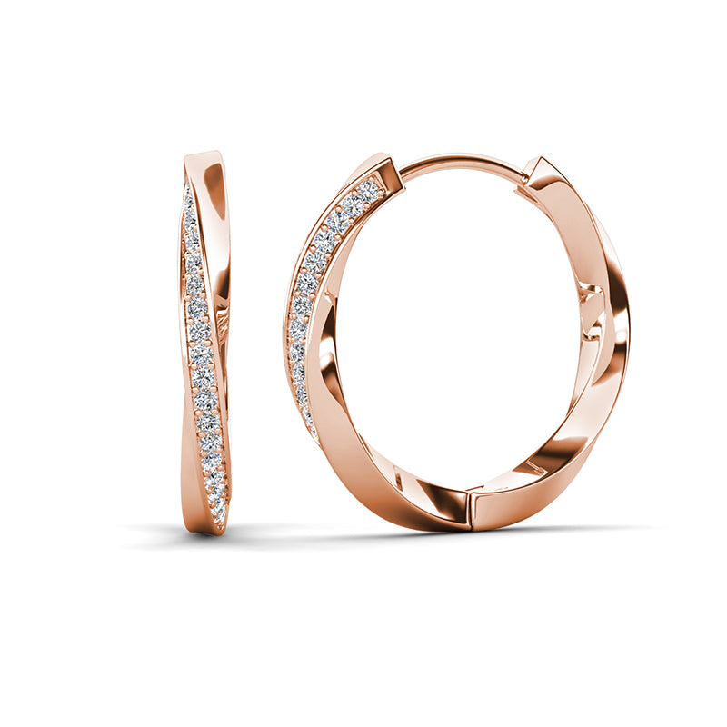 Infinity Twist Pave Hoop Earrings 18K White Gold Plated Copper Swarovski Crystal Huggies / DE0859