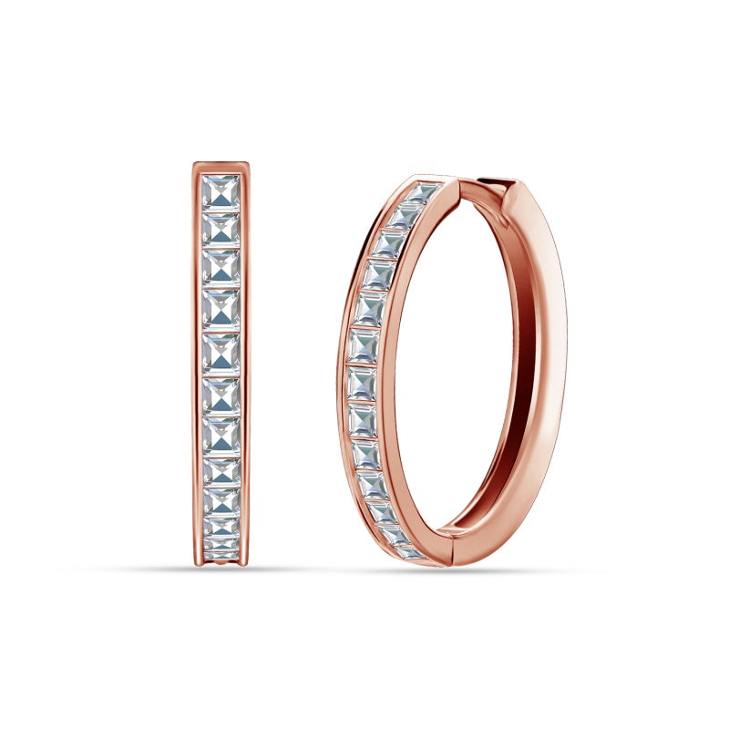 Princess Cut Channel Set Hoops 18K White Gold Plated Copper Square Swarovski Crystal Huggie Earrings /DE0862