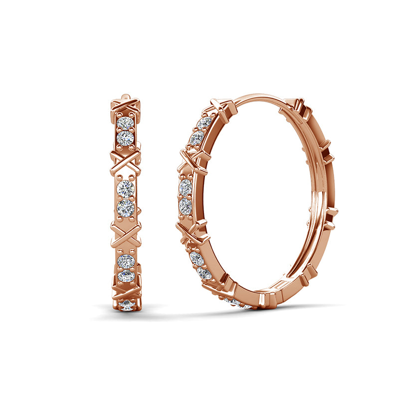 Dainty Crystal X Hoop Earrings Non-Tarnish 18K White Gold Plated Everyday Stackable Earrings /DE0863