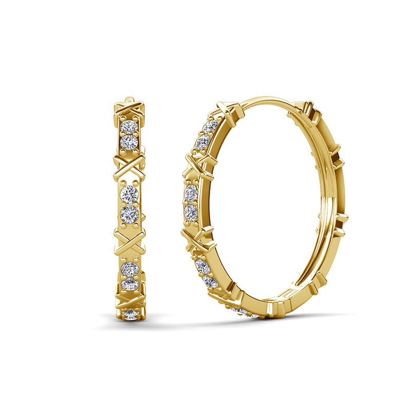 Dainty Crystal X Hoop Earrings Non-Tarnish 18K White Gold Plated Everyday Stackable Earrings /DE0863