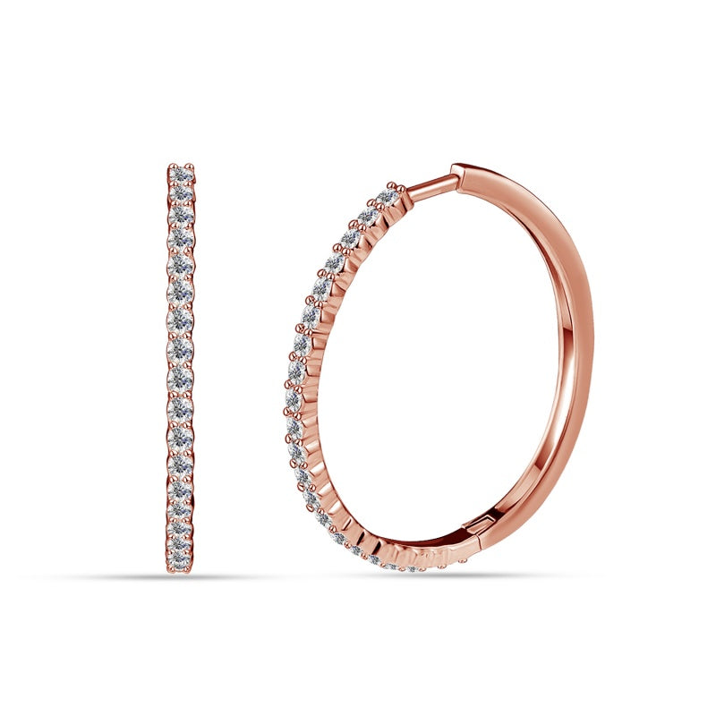 Single Row Pave Hoop Earrings 18K White Gold Plated Copper Sparkling Swarovski Crystal Huggies /DE0864