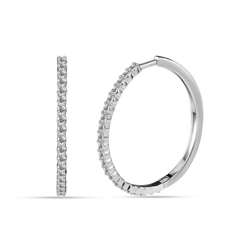 Single Row Pave Hoop Earrings 18K White Gold Plated Copper Sparkling Swarovski Crystal Huggies /DE0864