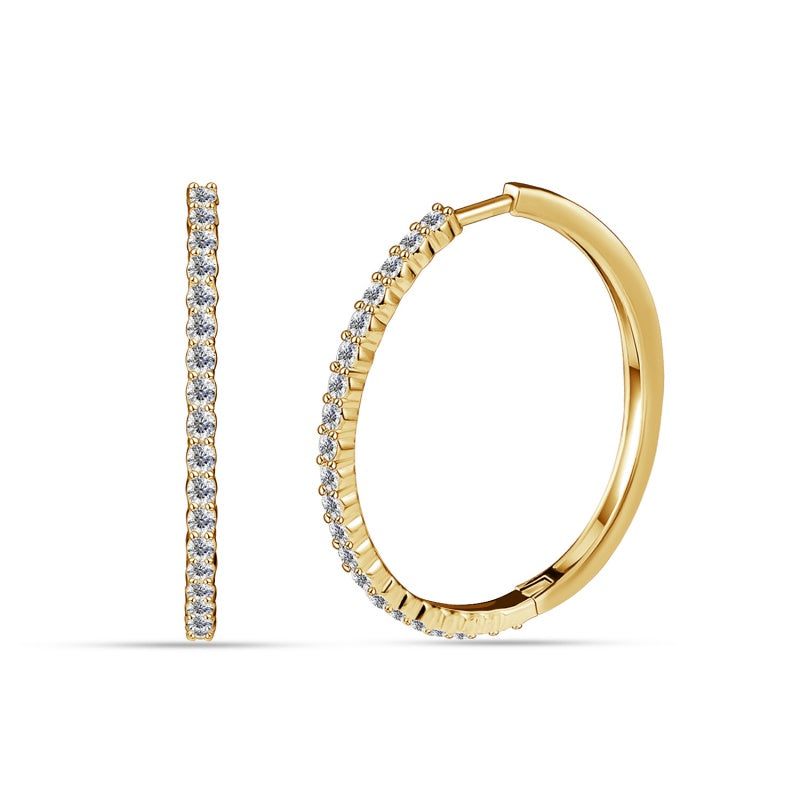 Single Row Pave Hoop Earrings 18K White Gold Plated Copper Sparkling Swarovski Crystal Huggies /DE0864