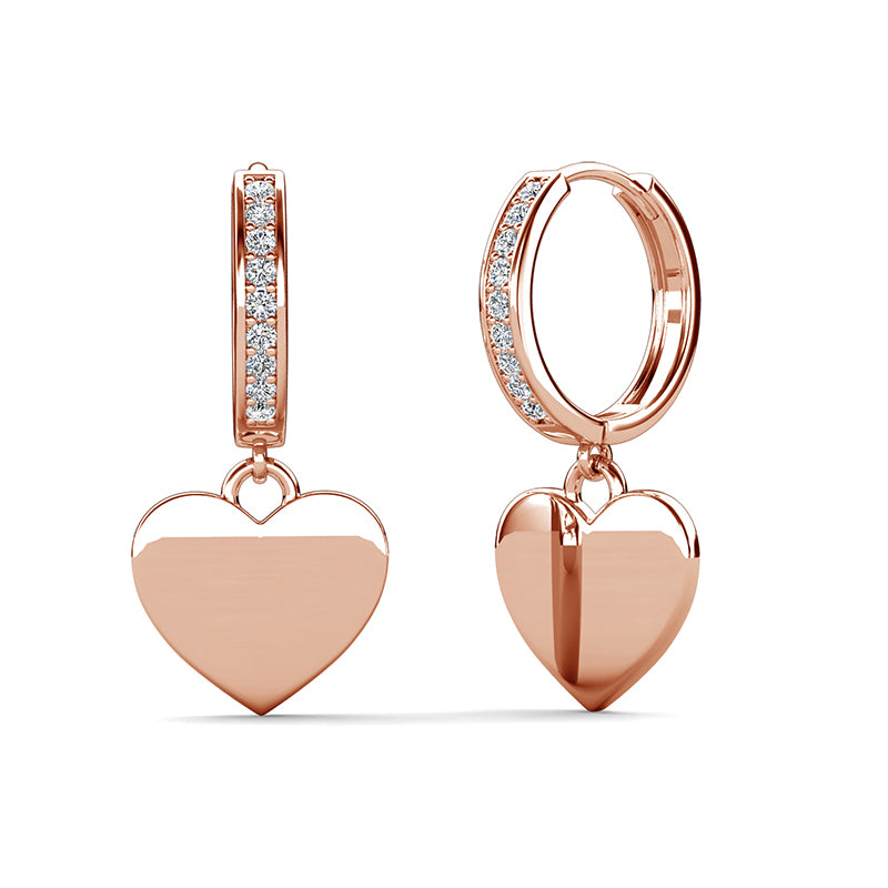 18K White Gold Plated Heart Drop Earrings Swarovski Crystal Huggie Charm Romantic Gift for Her/ DE0865
