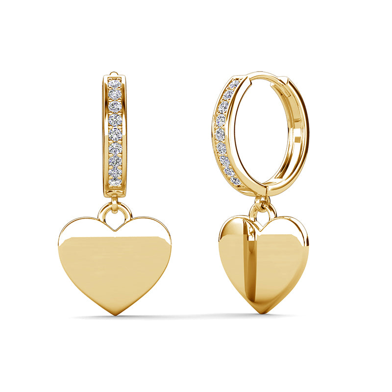 18K White Gold Plated Heart Drop Earrings Swarovski Crystal Huggie Charm Romantic Gift for Her/ DE0865