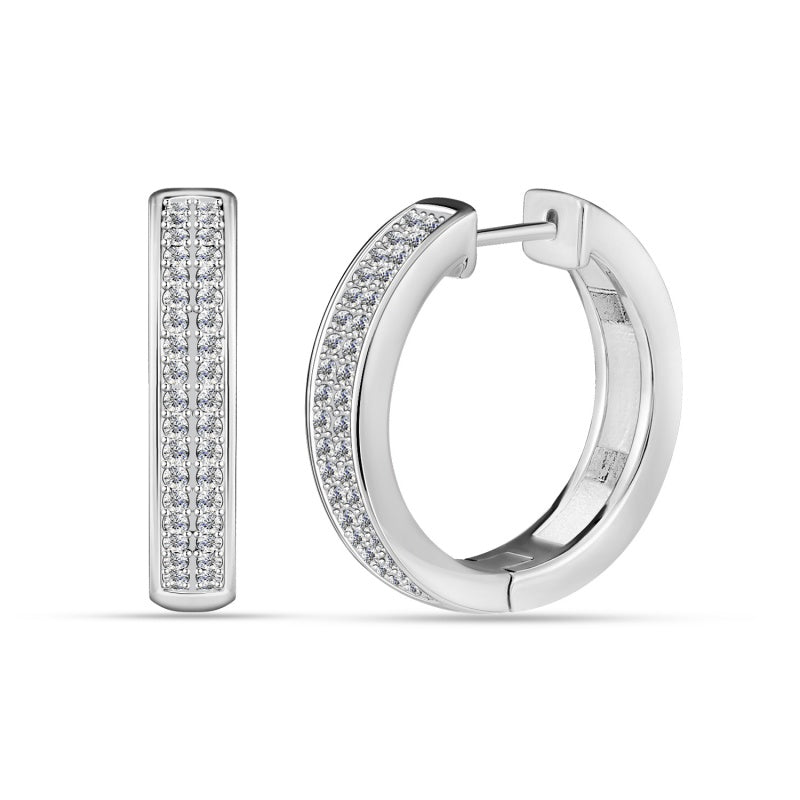 Sparkly Wide Band Hoop Earrings with Swarovski crystals 18K White Gold Plated Copper Swarovski Crystal Pave / DE0881