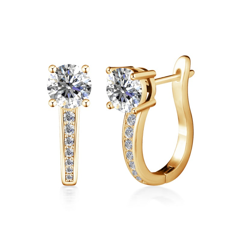 Stunning Swarovski Crystal J-Hoop Earrings 18K White Gold Plated Copper Pave Band Huggies/ DE0885