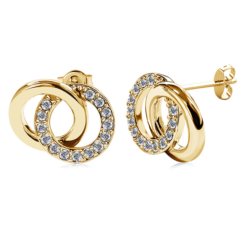 Dainty 18K White Gold Plated Silver-Tone Earrings Sparkling Crystal Interlocking Pave Studs Women's Jewelry/ DE0886