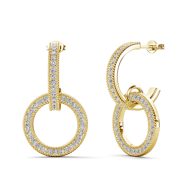 Dazzling Silver-Tone Double Hoop Earrings 18K White Gold Plated Swarovski Crystal Jewelry/ DE0888