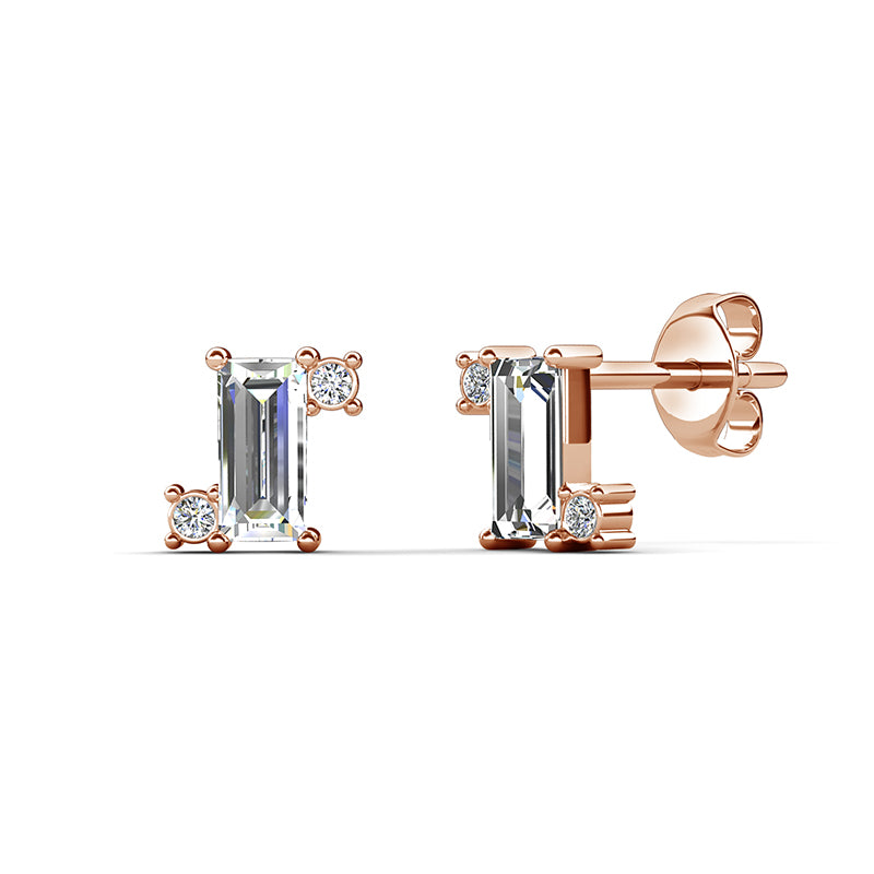 Mini Emerald Cut Swarovski Crystal Stud Earrings，18K Gold Plated Copper Minimalist Daily Ear Studs / DE0960
