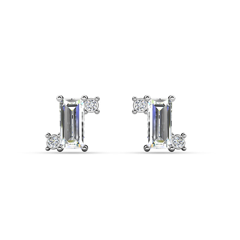 Mini Emerald Cut Swarovski Crystal Stud Earrings，18K Gold Plated Copper Minimalist Daily Ear Studs / DE0960