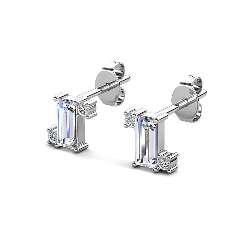 Mini Emerald Cut Swarovski Crystal Stud Earrings，18K Gold Plated Copper Minimalist Daily Ear Studs / DE0960