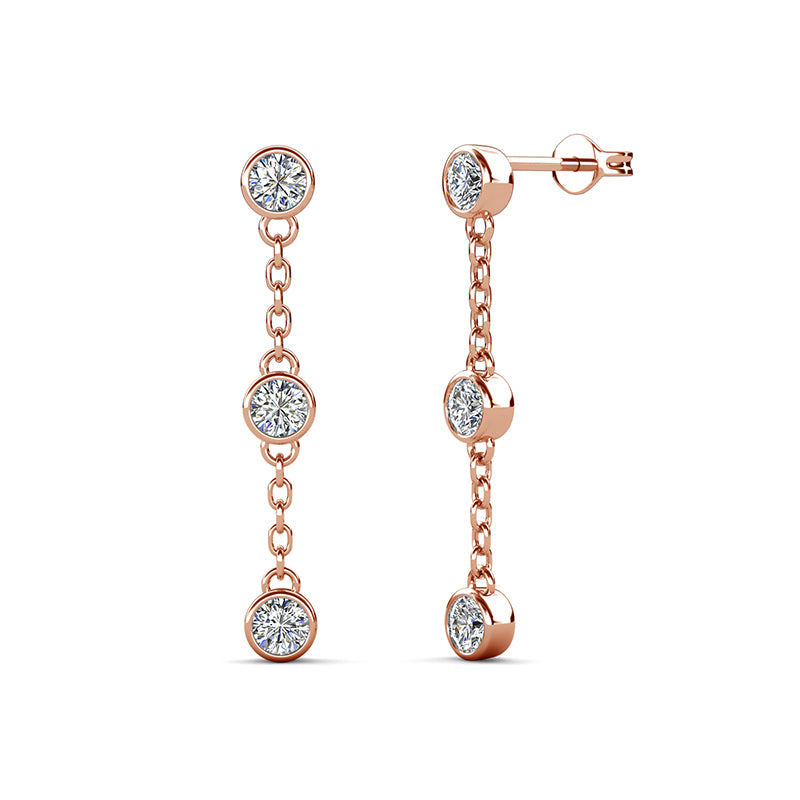 Floral Cluster Long Drop Earrings, Base Plated 18K Gold, Premium Swarovski Crystals / DE0961