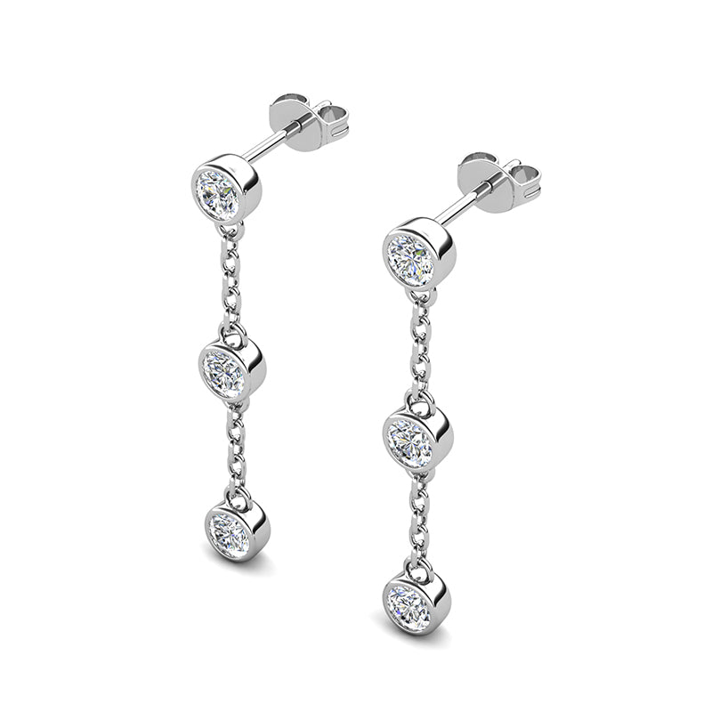Floral Cluster Long Drop Earrings, Base Plated 18K Gold, Premium Swarovski Crystals / DE0961