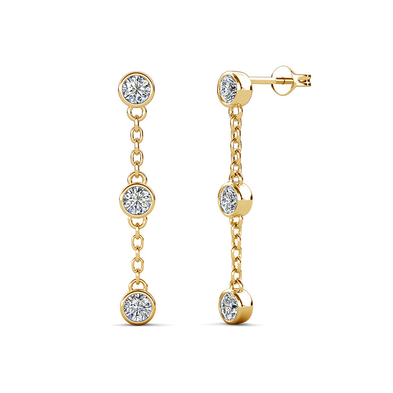 Floral Cluster Long Drop Earrings, Base Plated 18K Gold, Premium Swarovski Crystals / DE0961