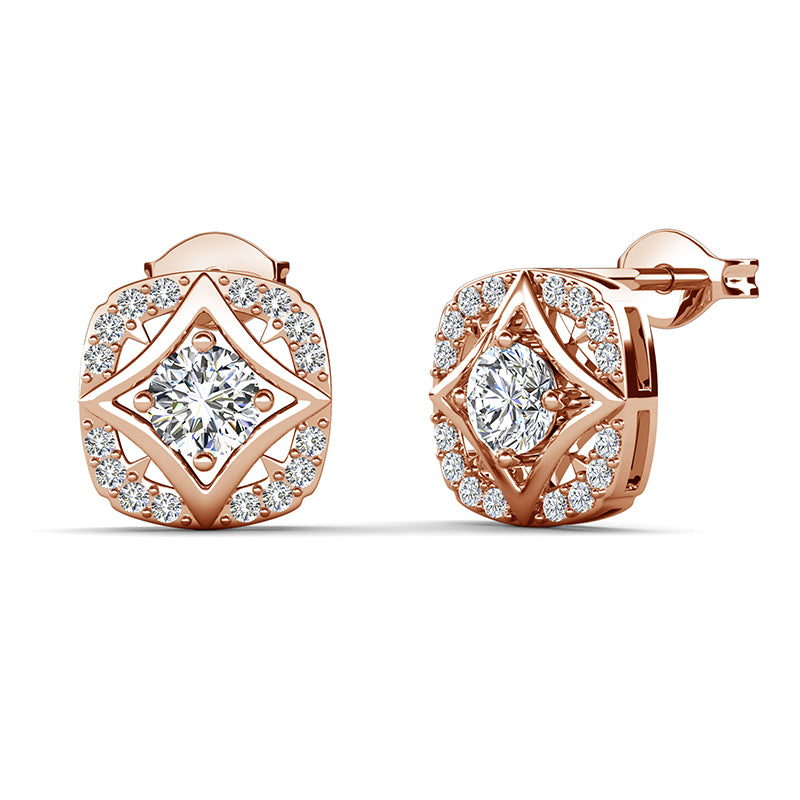 Classic Geometric Interlocking Halo Stud Earrings 18K White Gold Plated Nickel-Free Stubs/ DE0980