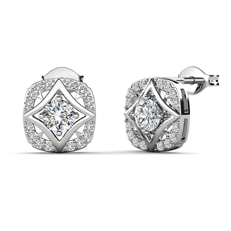 Classic Geometric Interlocking Halo Stud Earrings 18K White Gold Plated Nickel-Free Stubs/ DE0980