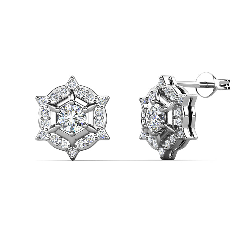 Lucky Star Swarovski Crystal Stud Earrings Stunning 6-Point Star Frame with Solitaire/ DE0981