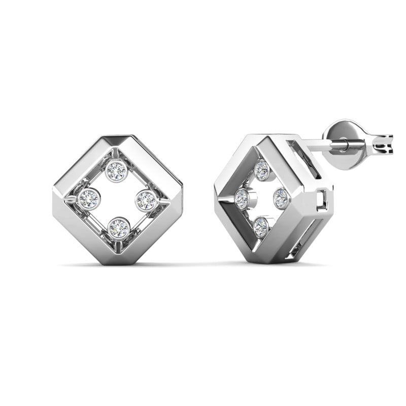 Sleek Geometric Diamond Frame Earrings Open Faceted Design Stubs With Floating Stones/ DE0982