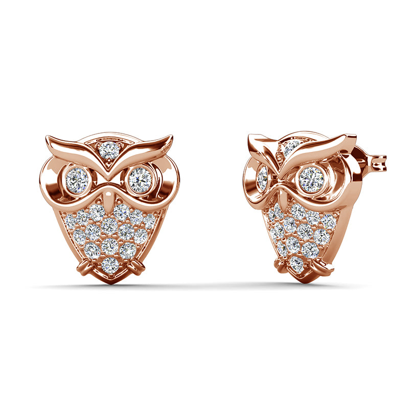 Gold Plated Lightweight Sculpted Owl Stackable Women’s Daily Unique Stud Earrings / DE0987