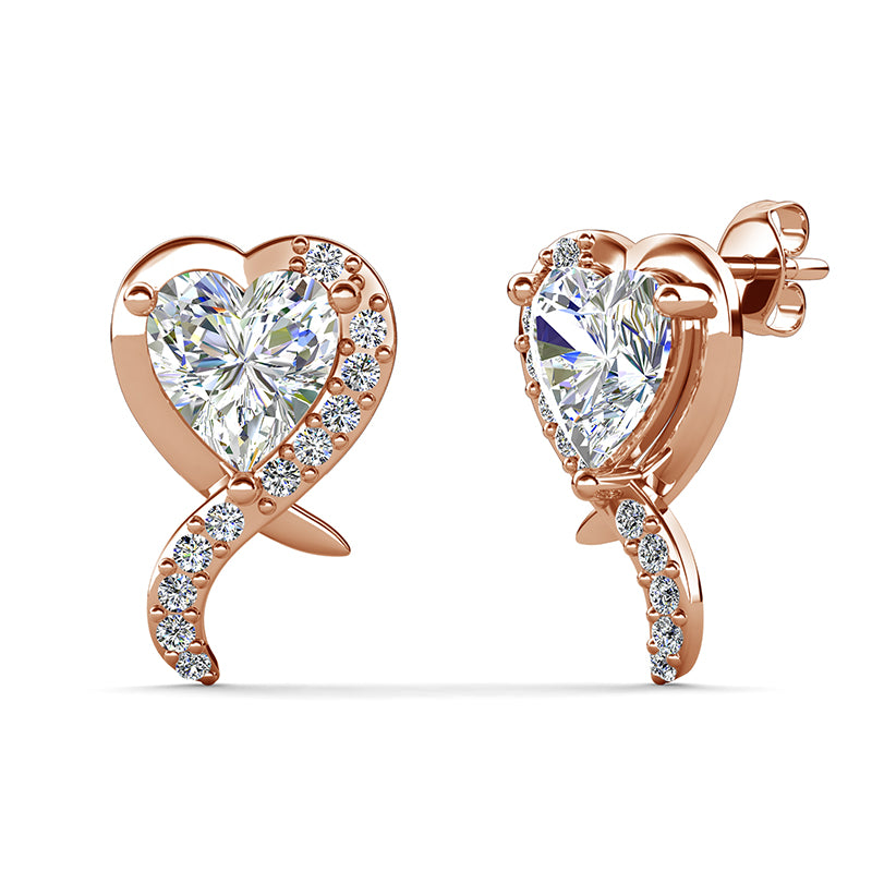 Romantic Sparkling Heart Drop Earrings with Swarovski Crystal Elongating Ribbon Stub with Solitaire/ DE0990