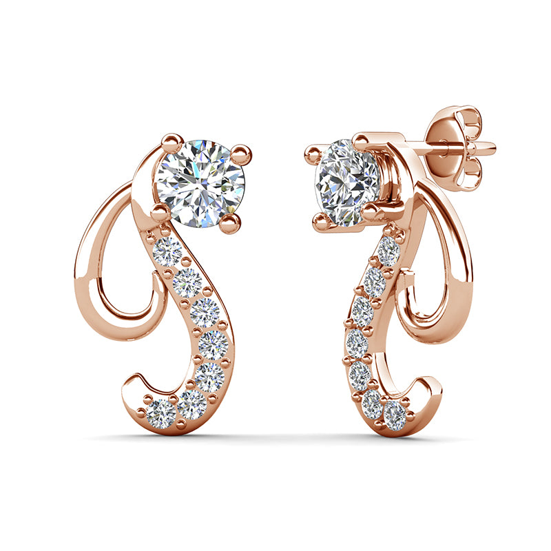 Hypoallergenic Copper Scroll Curve Single Stone Comfort Fit Butterfly Back Stack Ear Studs/ DE0991