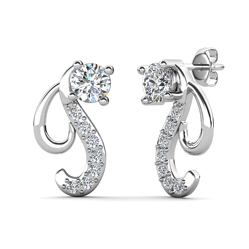 Hypoallergenic Copper Scroll Curve Single Stone Comfort Fit Butterfly Back Stack Ear Studs/ DE0991