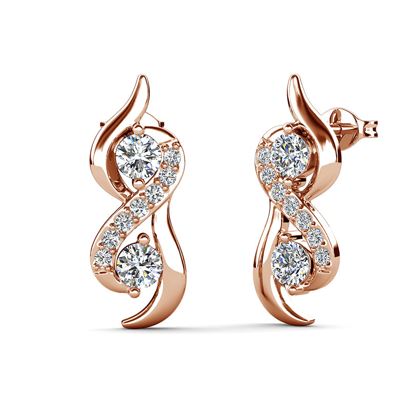 Infinity Twist Two Stone Pavé Stud Earrings Nickel Free Elegant Ladies Stud Earrings / DE0992