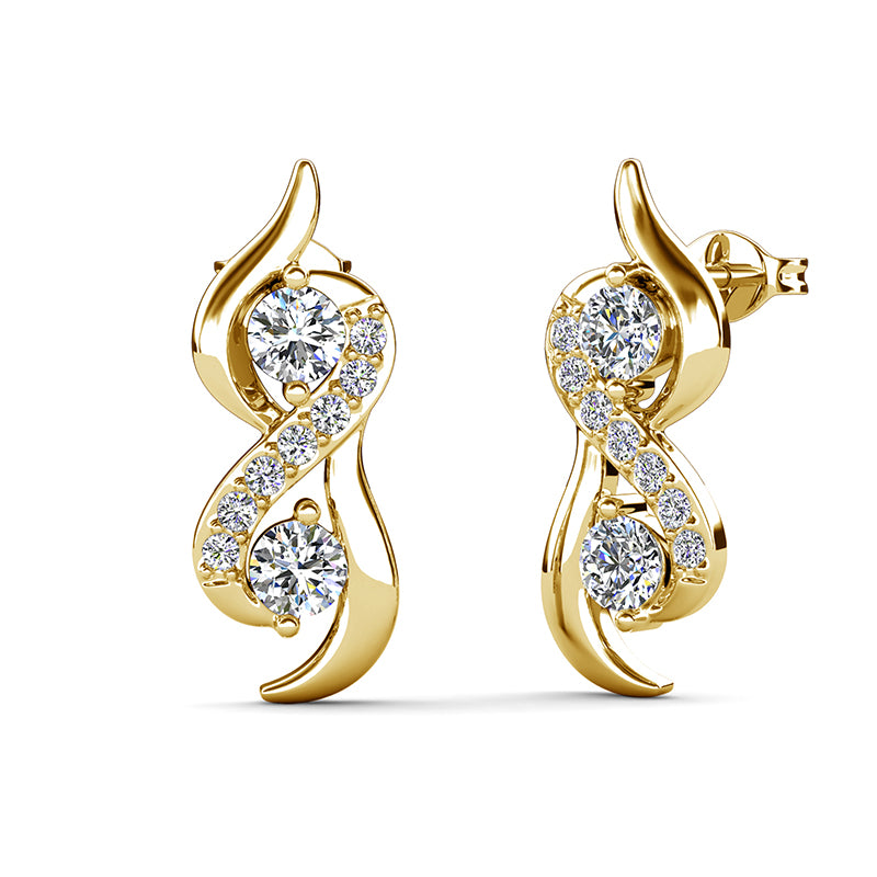 Infinity Twist Two Stone Pavé Stud Earrings Nickel Free Elegant Ladies Stud Earrings / DE0992