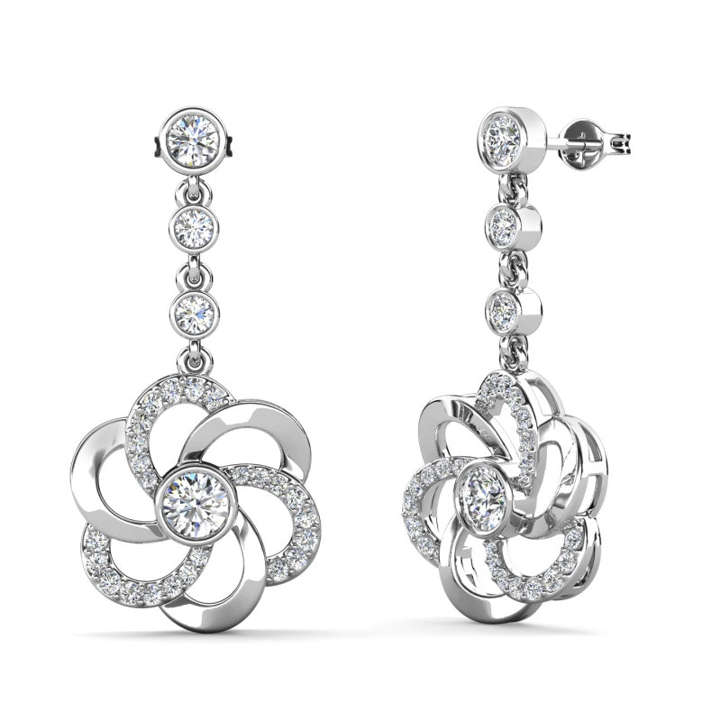 Luxe Couture 3D Floral Dangle Earrings with Crystal Tassel Luxe Couture 3D Floral Dangle Earrings with Crystal Tassel / DE0995