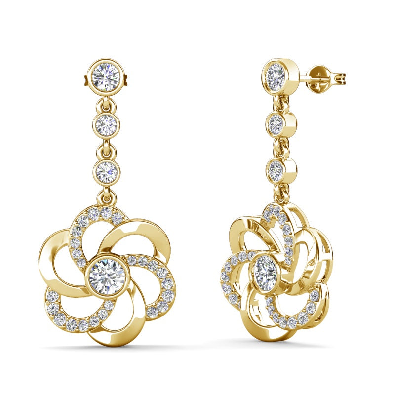 Luxe Couture 3D Floral Dangle Earrings with Crystal Tassel Luxe Couture 3D Floral Dangle Earrings with Crystal Tassel / DE0995