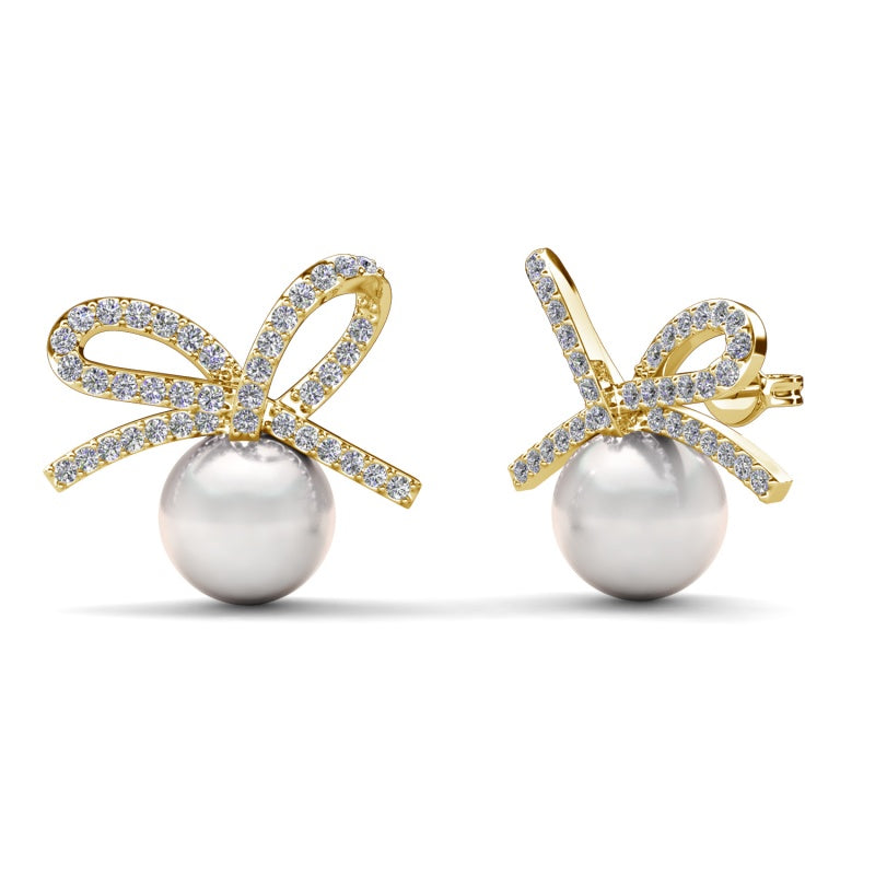 Sweet Crystal Bow & Pearl Drop Earrings With Brilliant Swarovski Crystals / DE1015