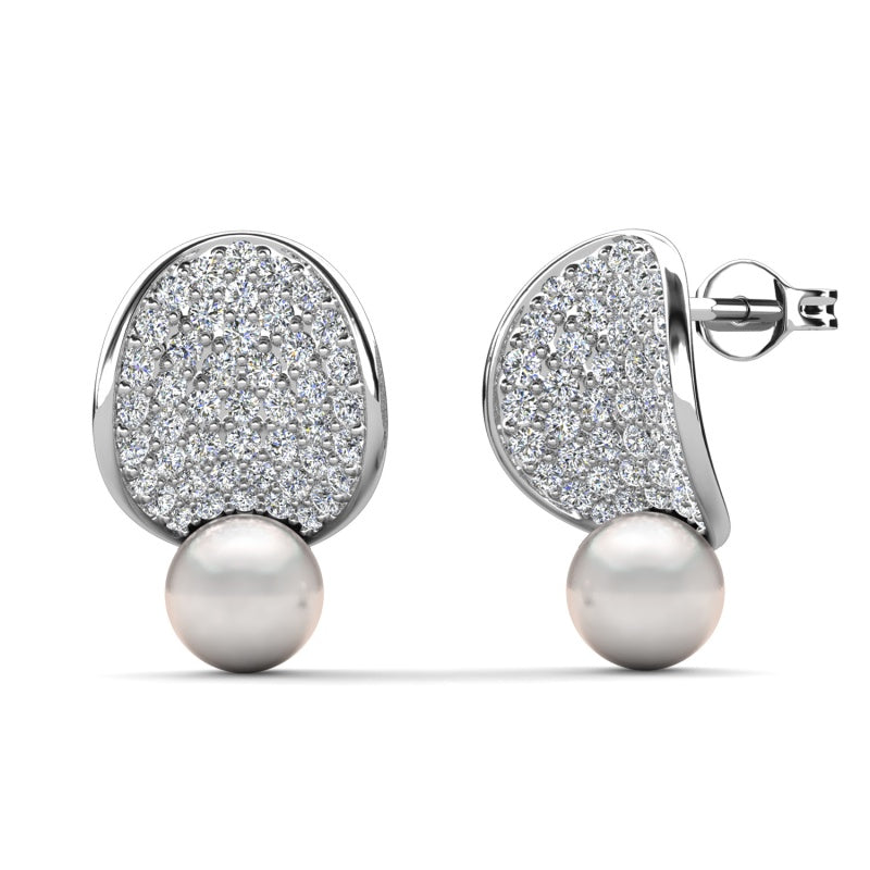 Abstract Teardrop Studs with Lustrous Pearl Dangle Chic Everyday & Evening Jewelry/ DE1019
